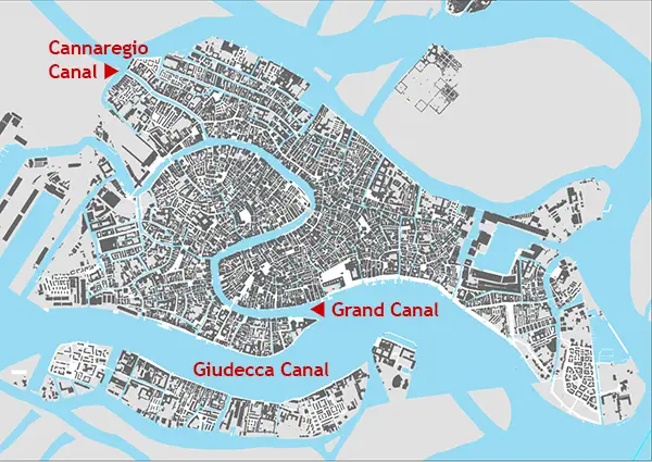 Canals Of Venice With Photos Venice For Visitors   Venice Canals Map From Basemap 600 